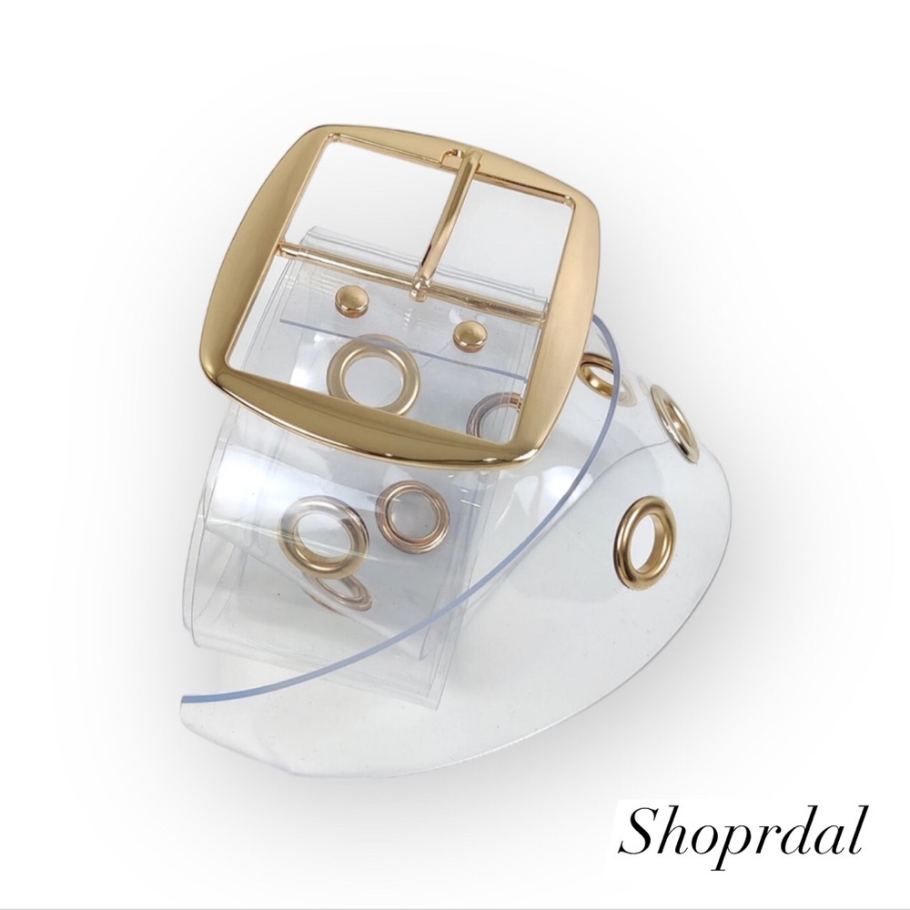 Clear belts with gold metal